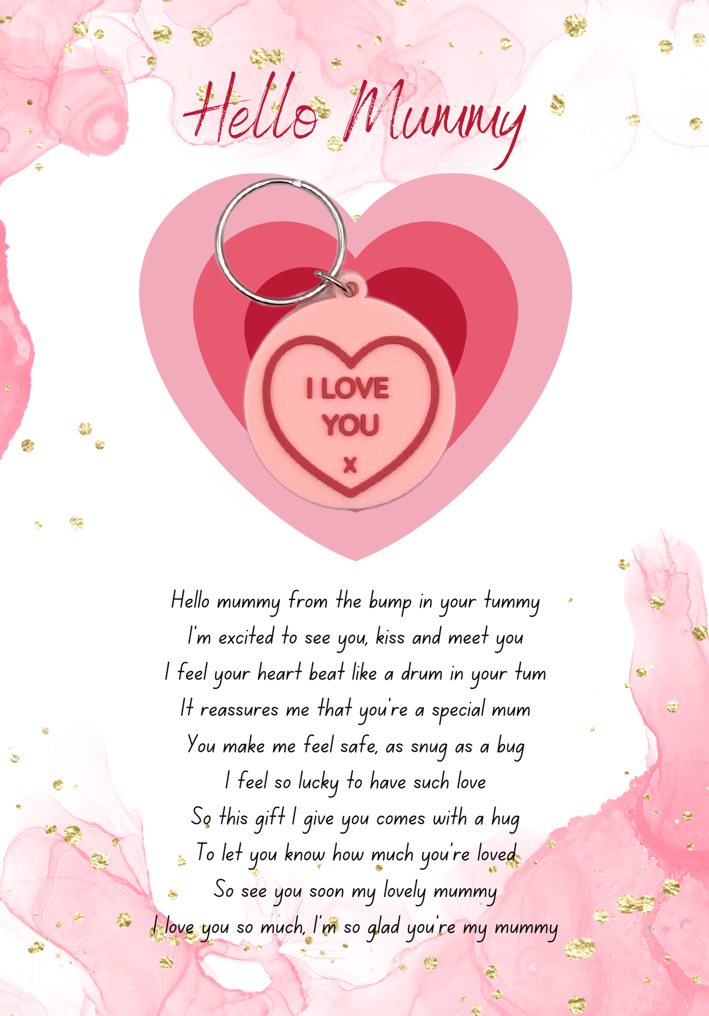 Hello mummy card with heart Keyring gift