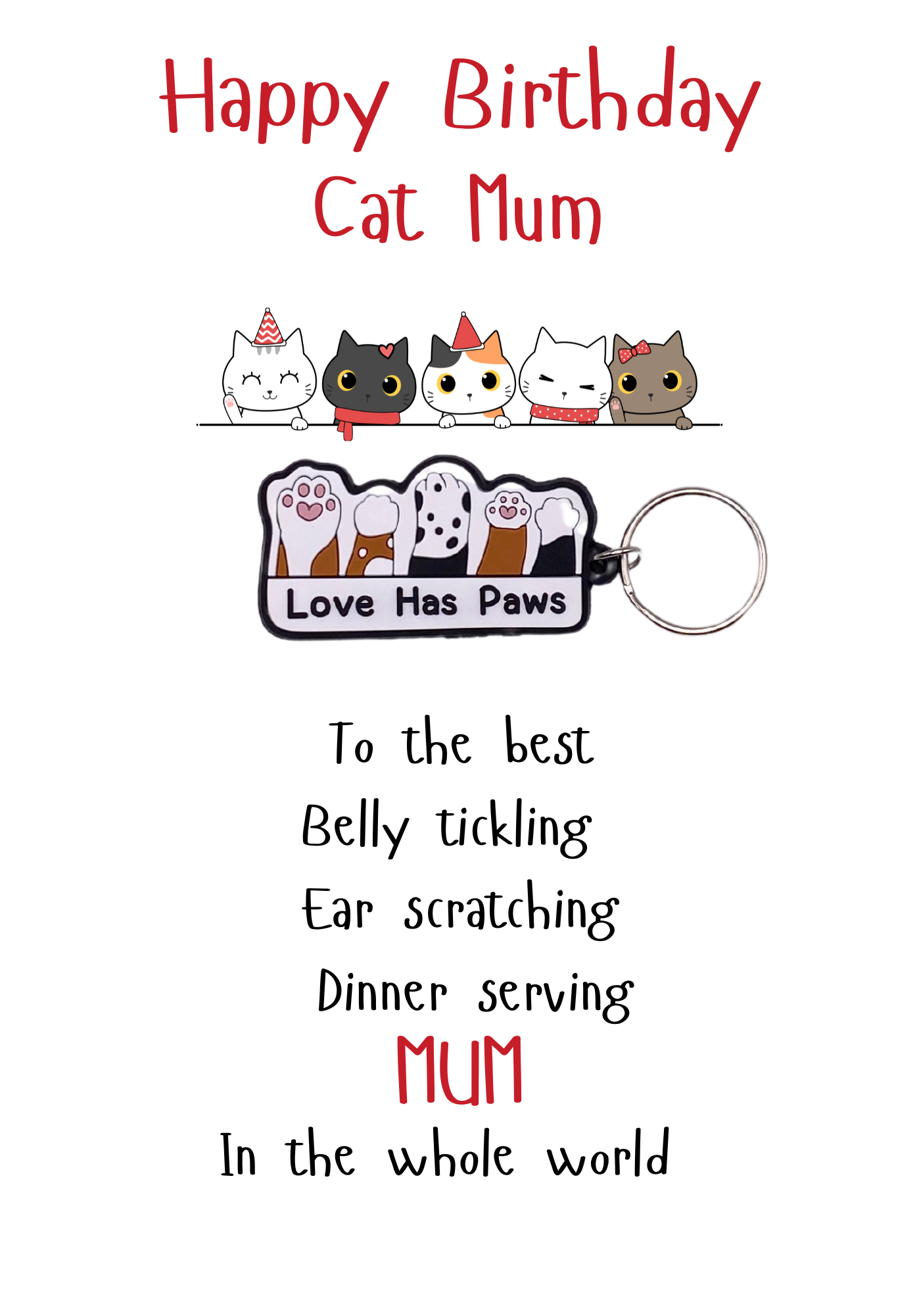 Cat Mum Birthday card with paws Keyring gift