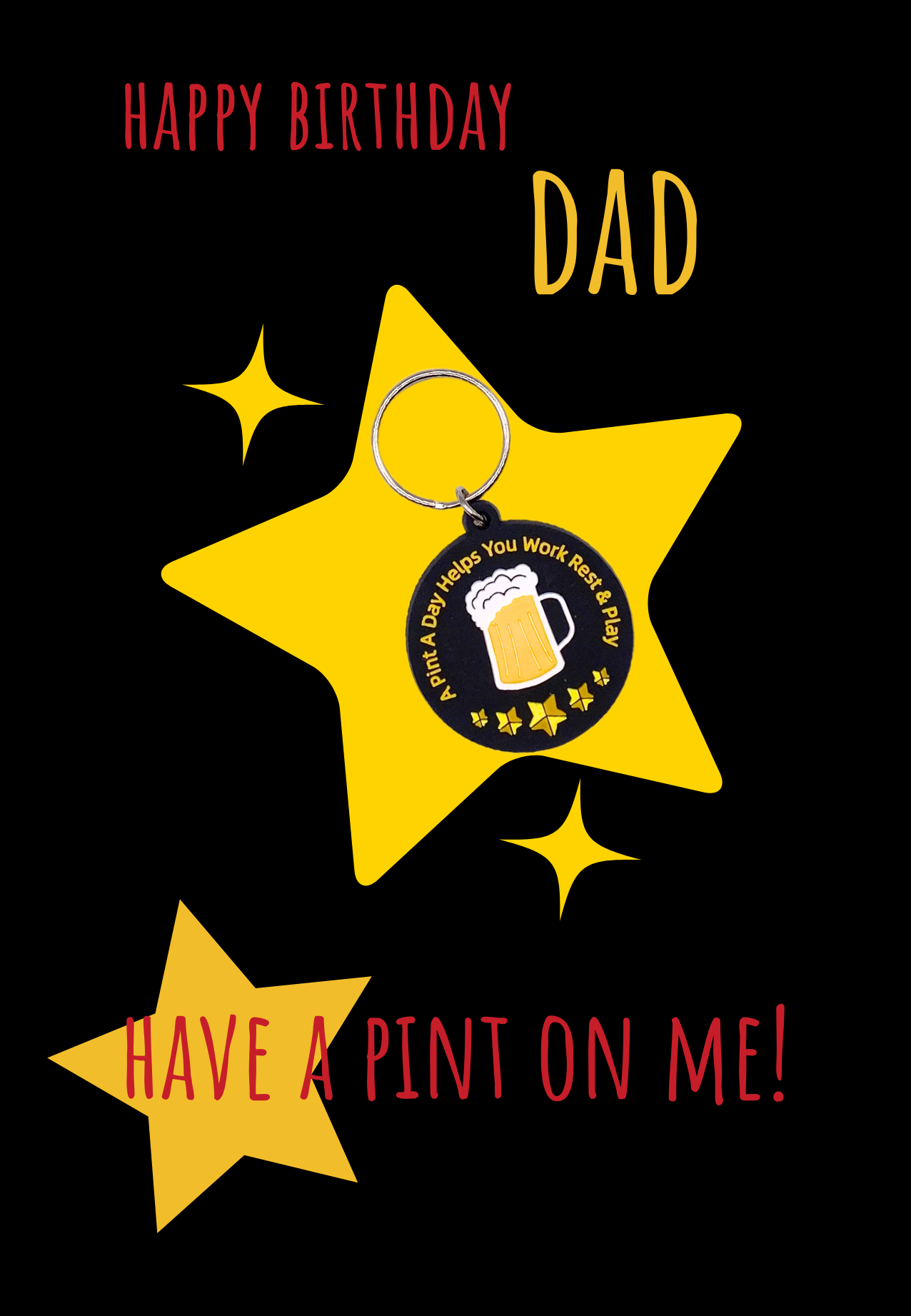 Dad birthday card with beer Keyring gift