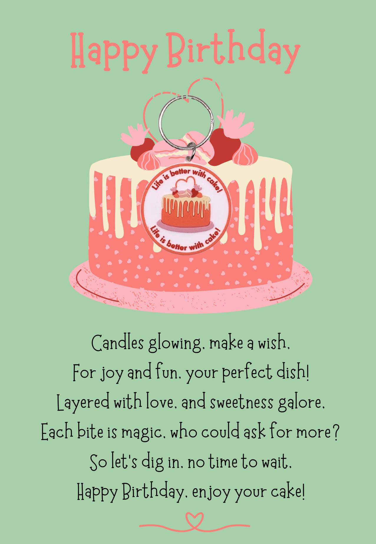 Happy birthday card with cake Keyring gift