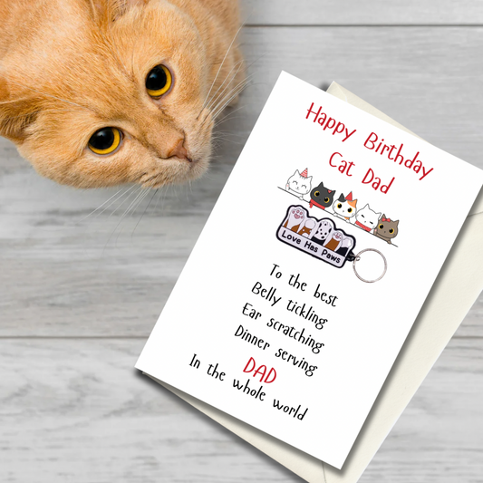 Cat Dad birthday card with paws Keyring gift