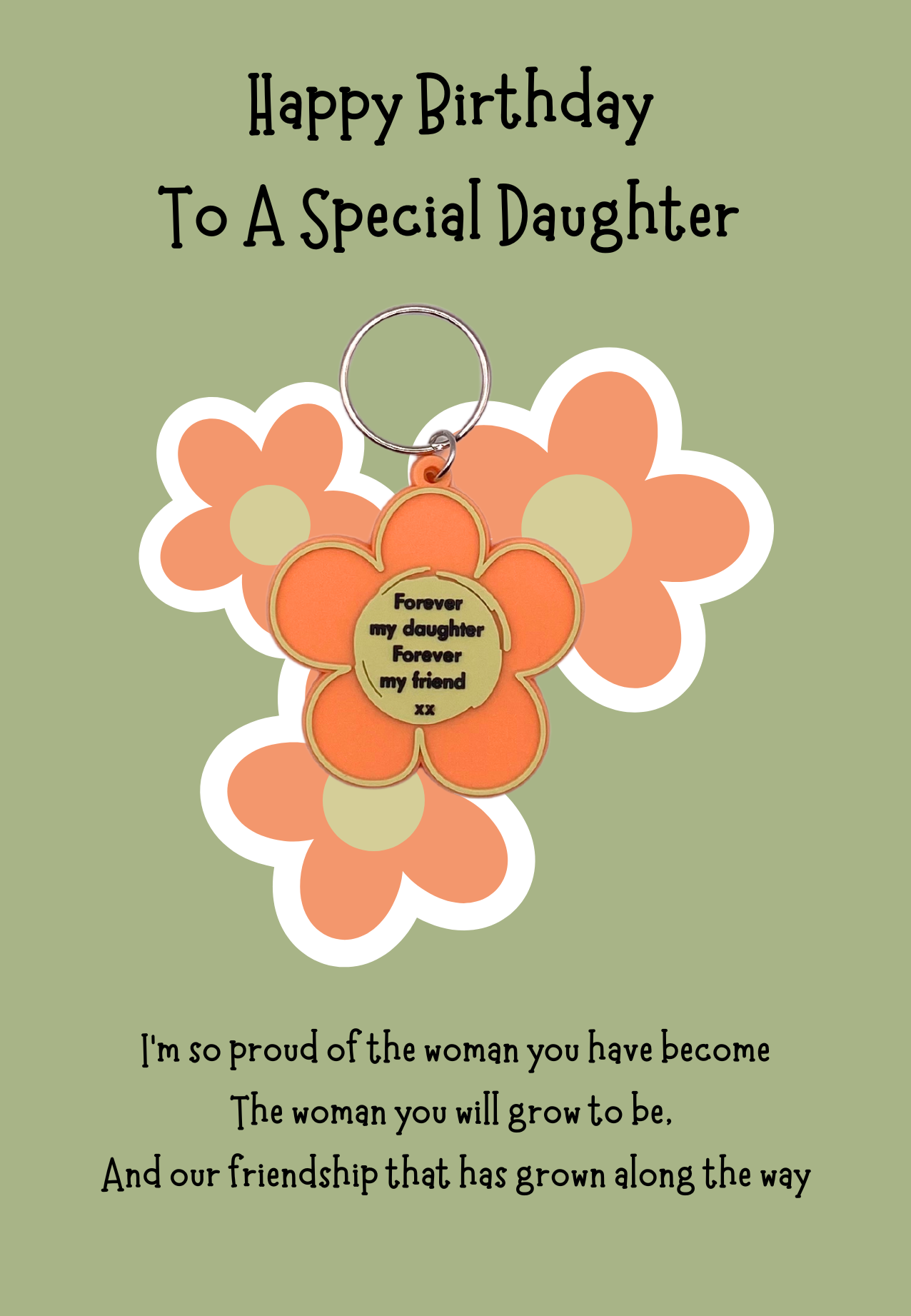 Daughter birthday card with flower Keyring gift
