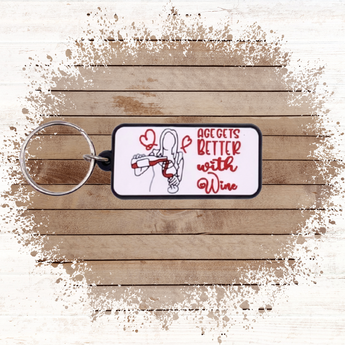 Bestie birthday card with wine Keyring gift