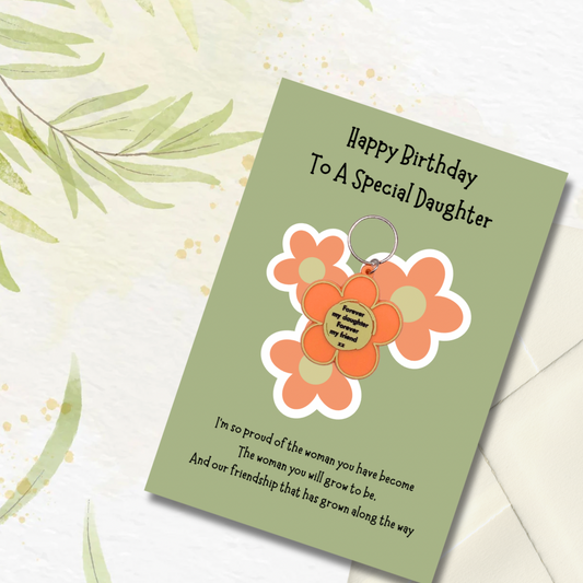 Daughter birthday card with flower Keyring gift