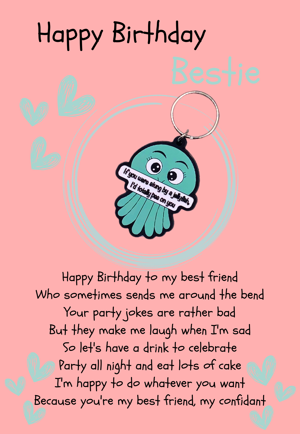 Bestie birthday card with jellyfish Keyring gift