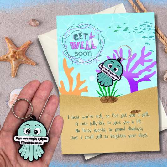 Get Well Soon card with jellyfish Keyring gift