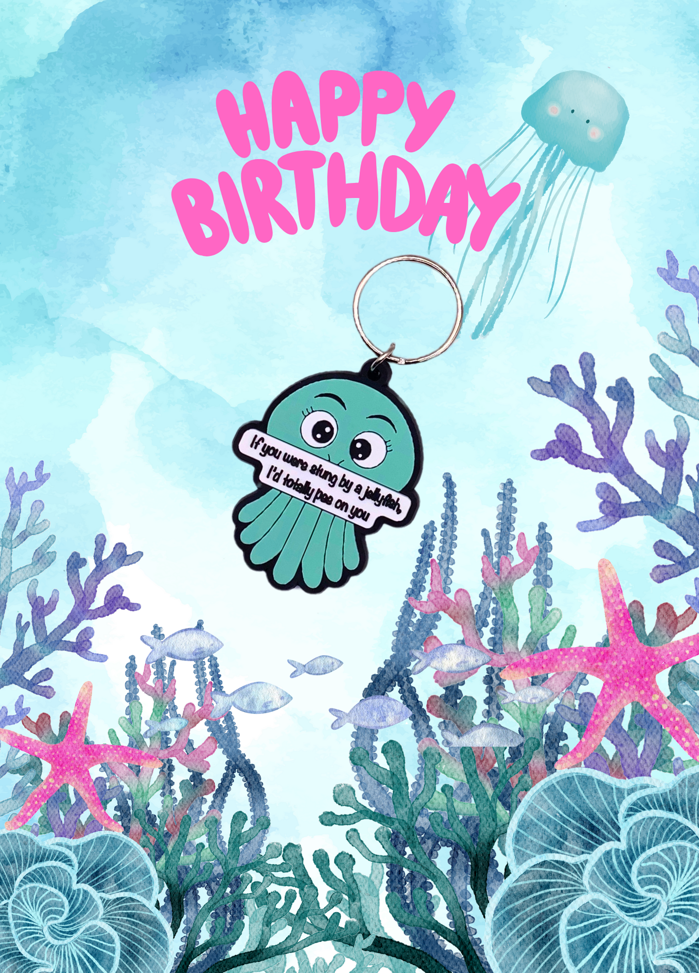 Birthday Card with jellyfish Keyring gift