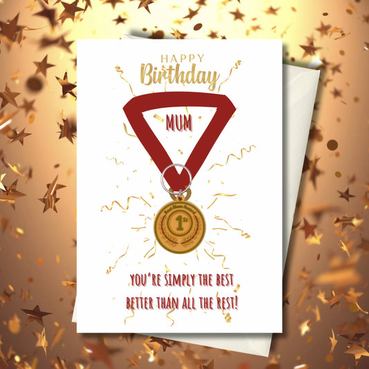 Mum Birthday birthday card with medal Keyring gift