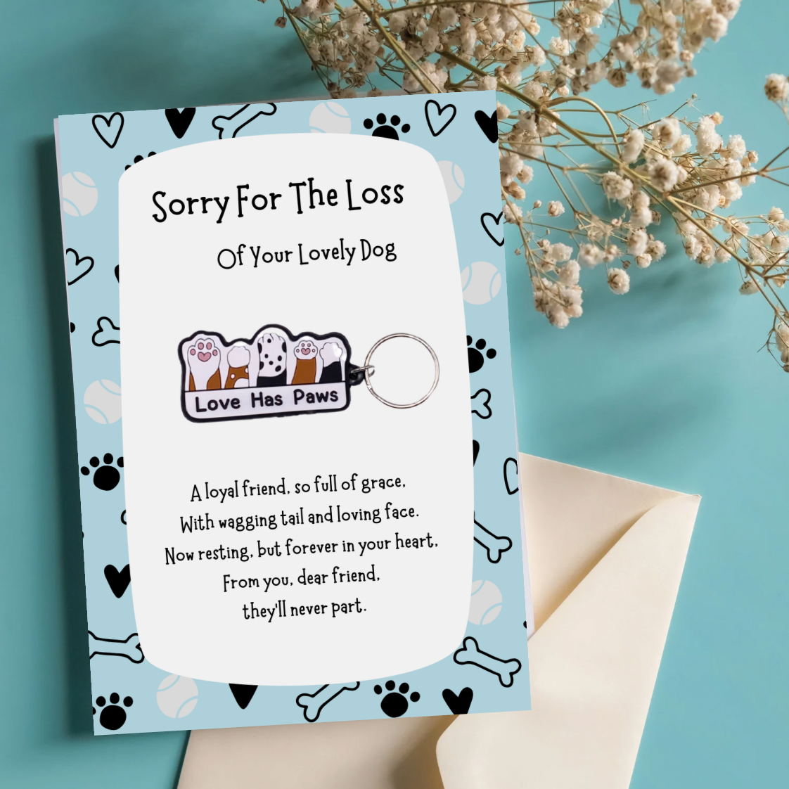 Loss of dog card with paws Keyring gift