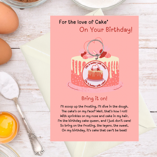 Happy birthday card with cake Keyring gift