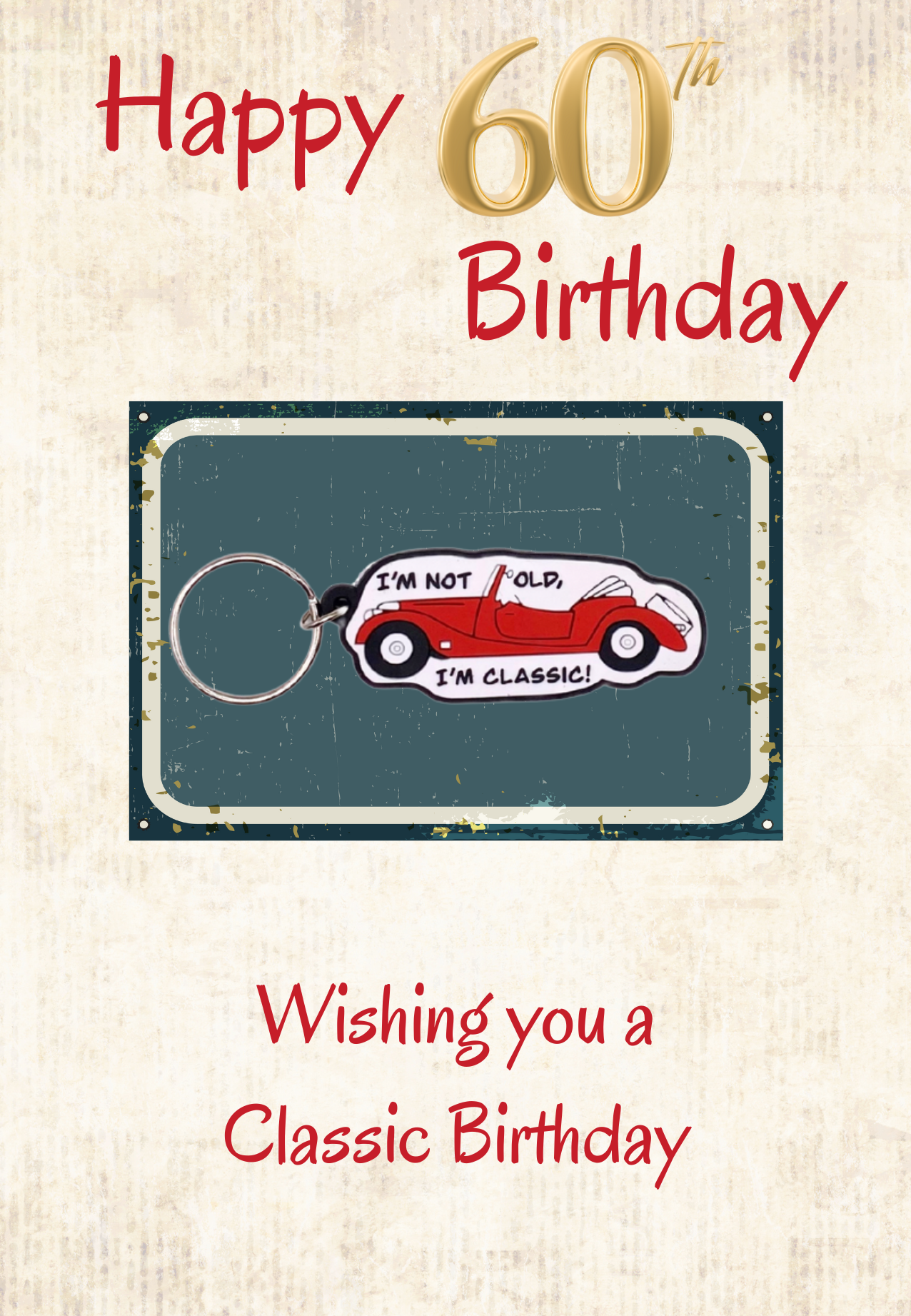 60th Birthday card with classic car keyring gift