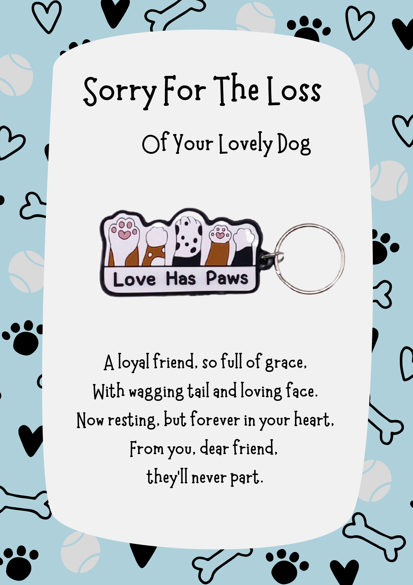 Loss of dog card with paws Keyring gift