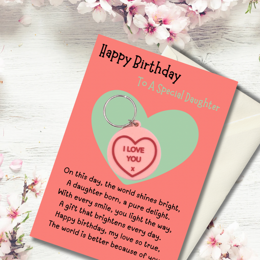 Daughter birthday card with heart Keyring gift