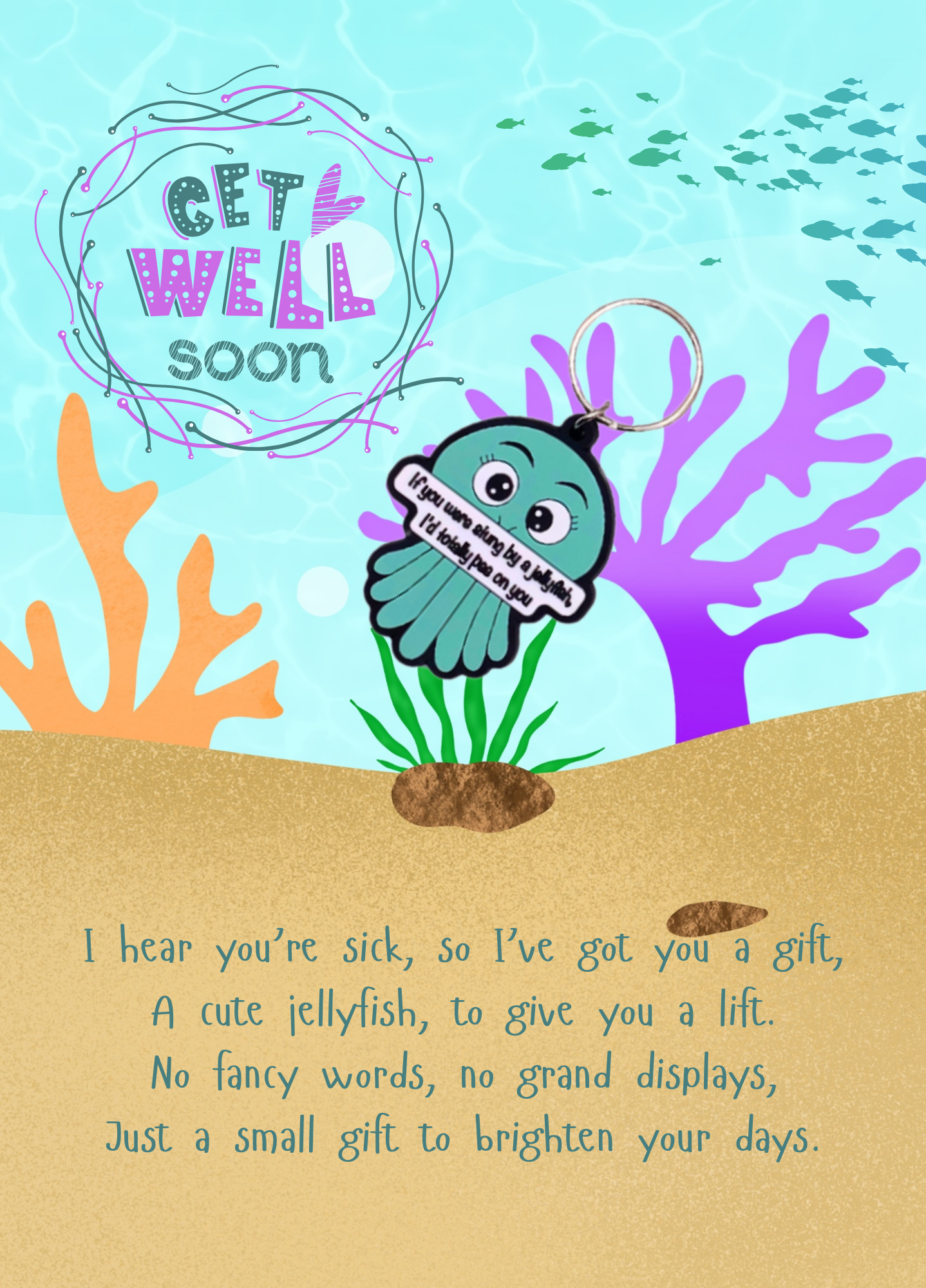 Get Well Soon card with jellyfish Keyring gift