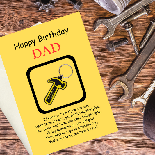 Dad birthday card with hammer Keyring gift