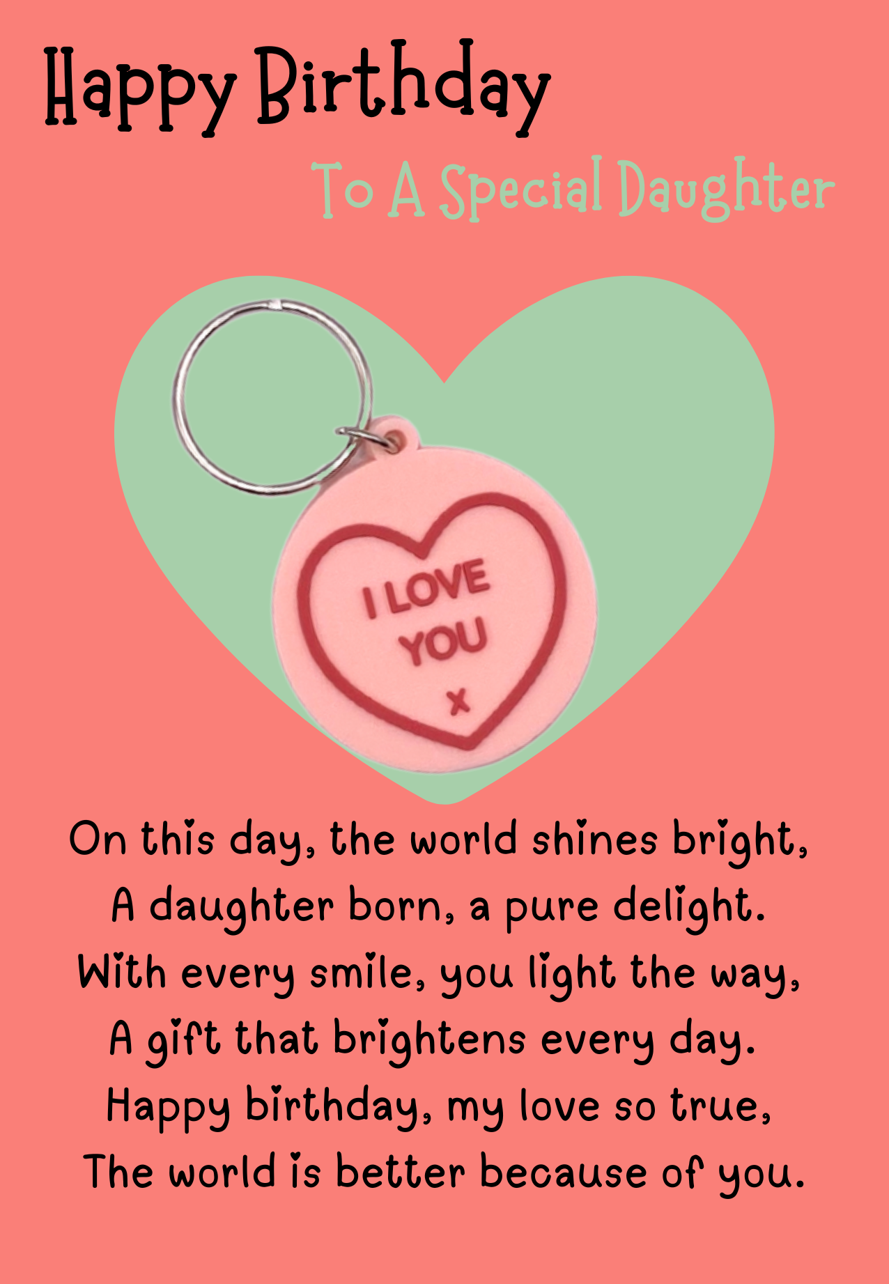 Daughter birthday card with heart Keyring gift