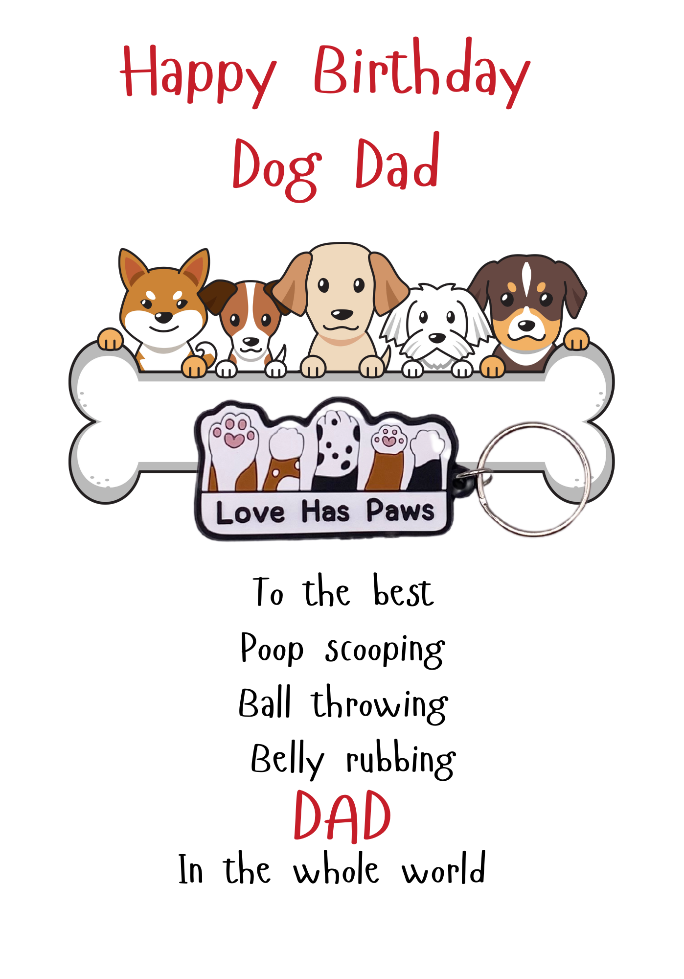 Dog Dad Birthday card with paws Keyring gift