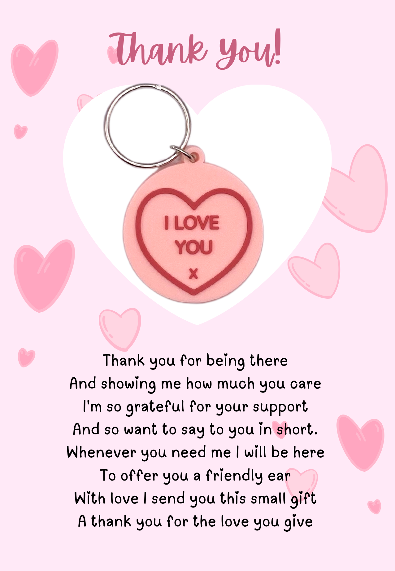 Thank you card with heart Keyring gift