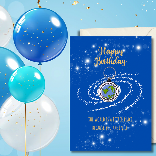 Birthday card with world Keyring gift