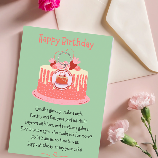 Happy birthday card with cake Keyring gift