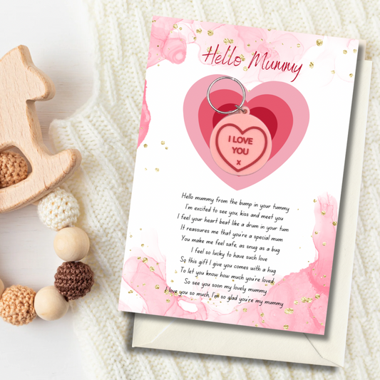 Hello mummy card with heart Keyring gift