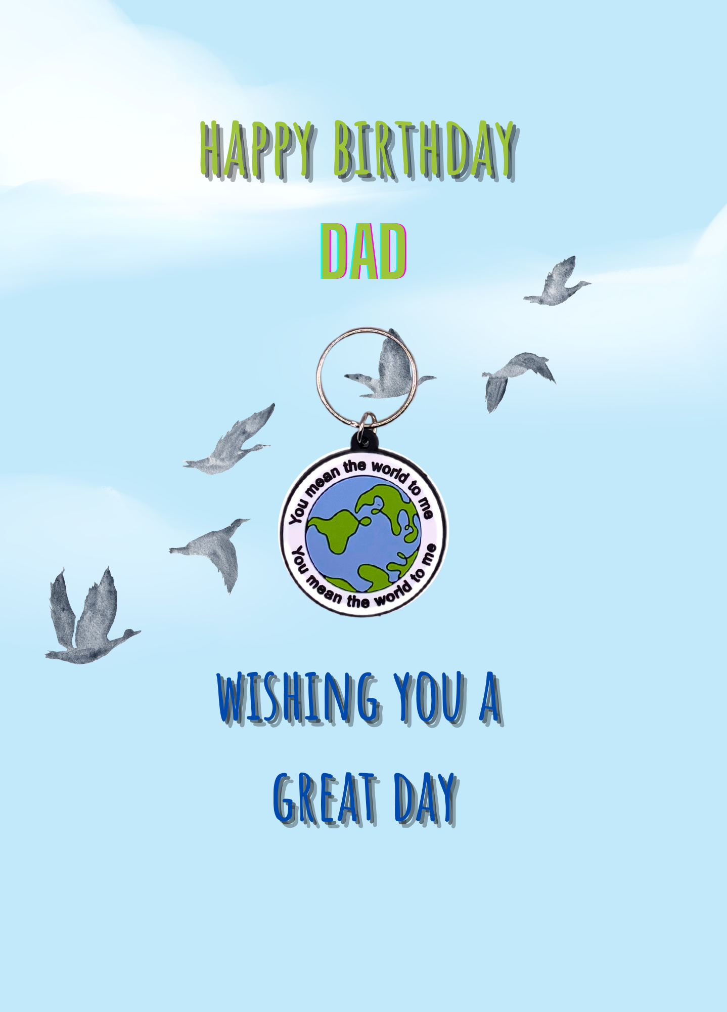 Dad birthday card with world Keyring gift