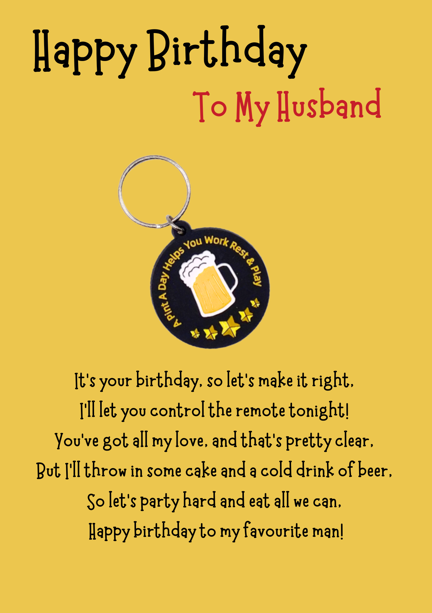 Husband birthday card with beer Keyring gift