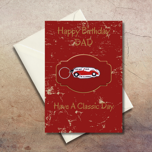 Dad birthday card with classic car Keyring gift