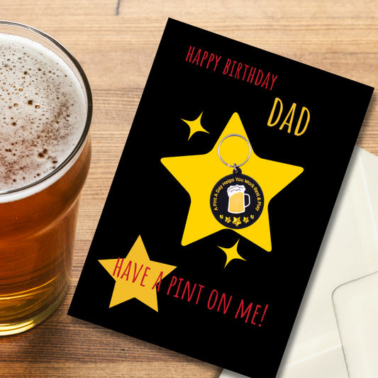Dad birthday card with beer Keyring gift