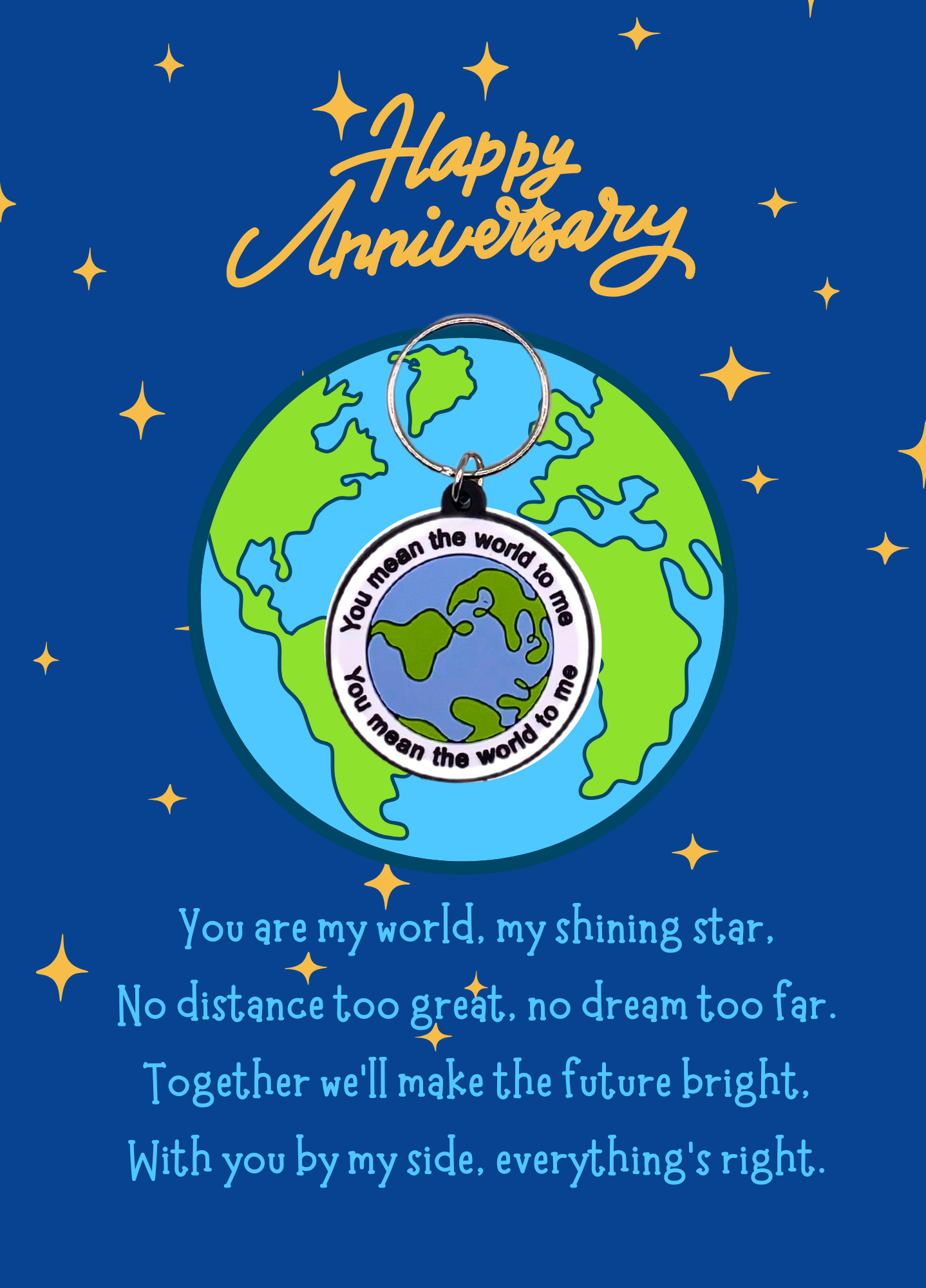 Anniversary card with world Keyring gift