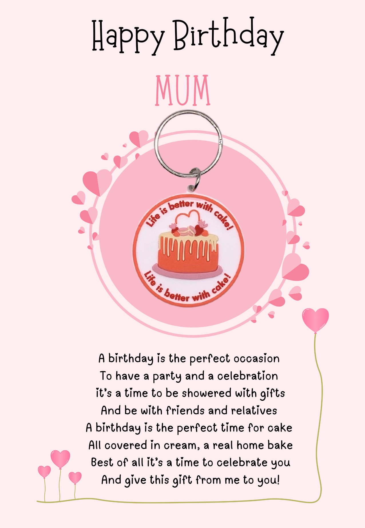 Mum birthday card with cake Keyring