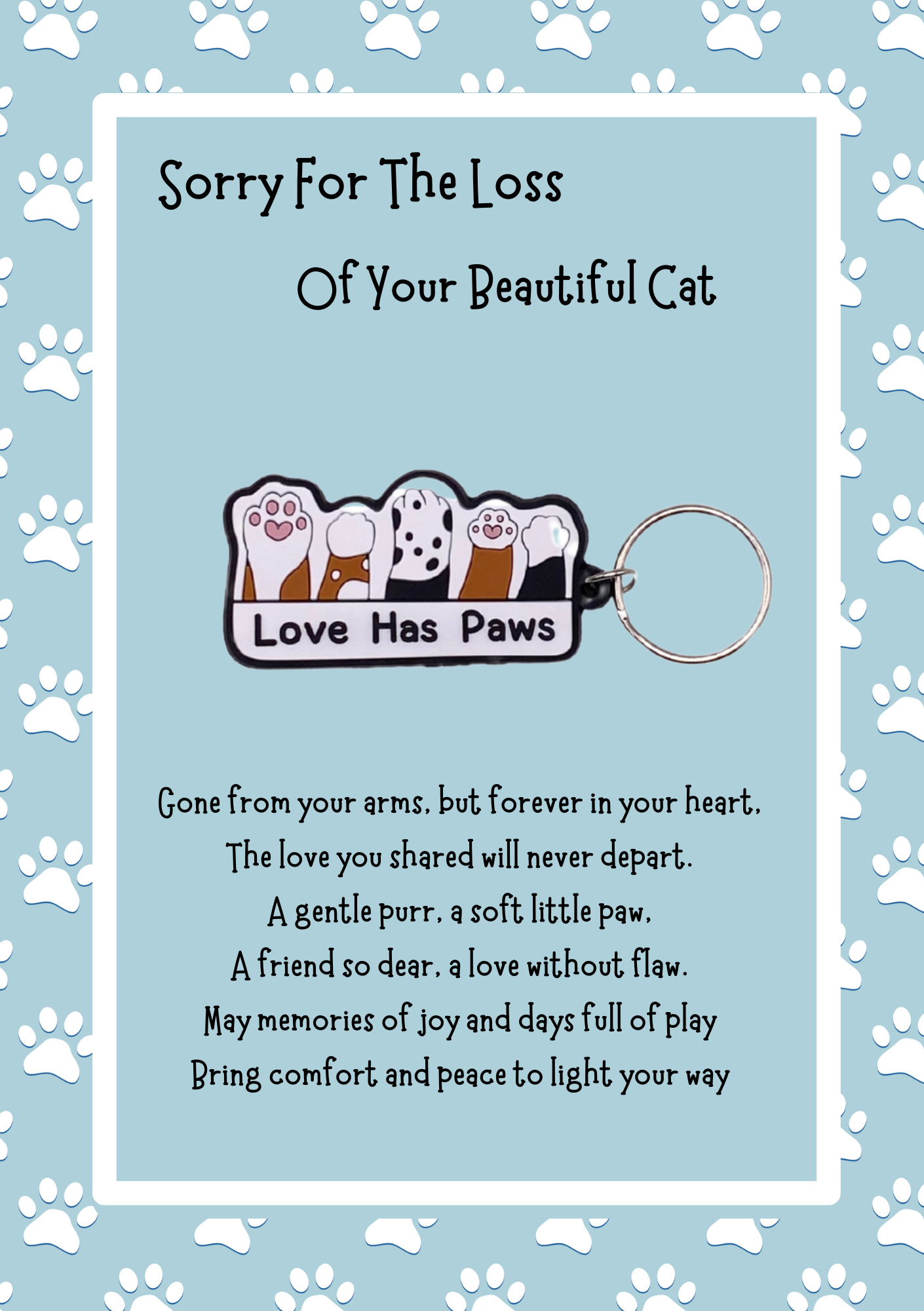 Loss of cat card with paws Keyring gift