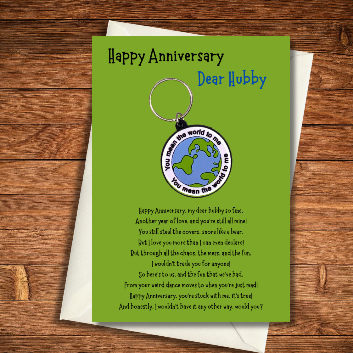 Anniversary card with world Keyring gift