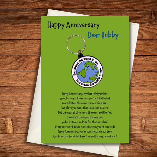 Anniversary card with world Keyring gift
