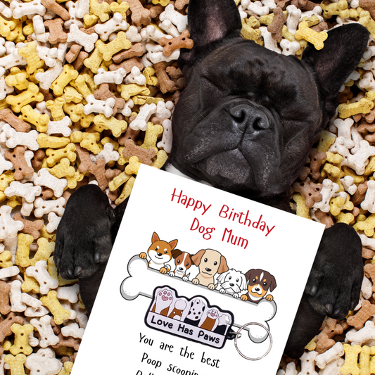 Dog Mum birthday card with paws Keyring gift