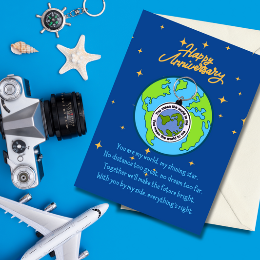 Anniversary card with world Keyring gift