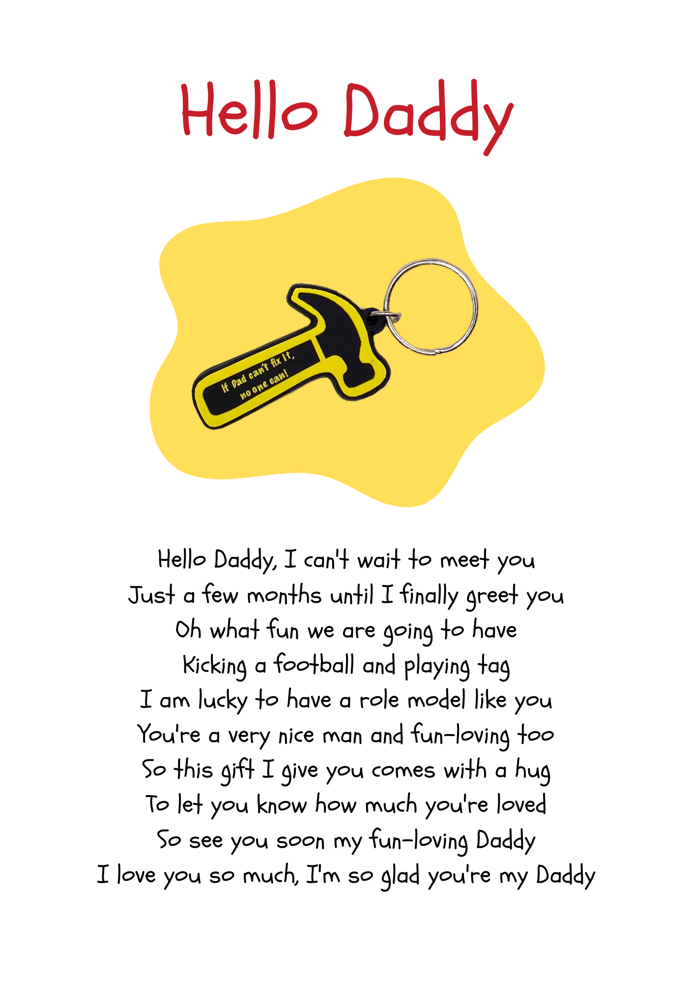 Hello Daddy from the bump card with hammer Keyring gift