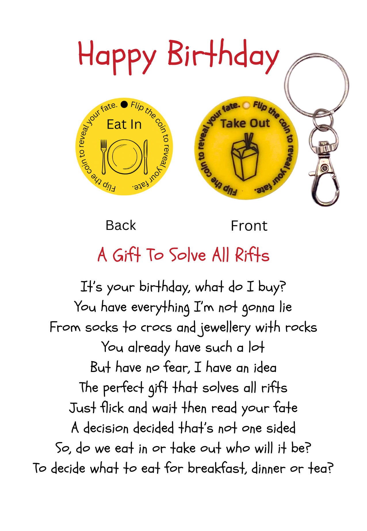 birthday card with takeout decision coin gift