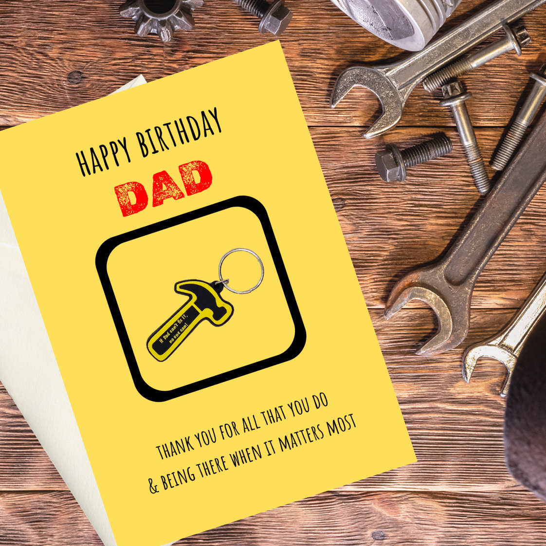 Dad birthday card with hammer Keyring gift