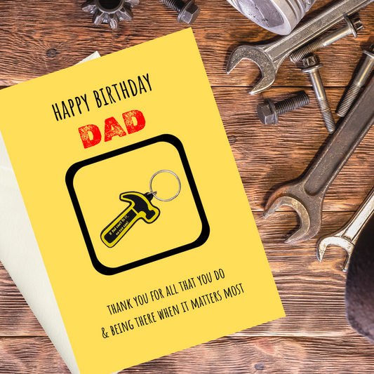 Dad birthday card with hammer Keyring gift