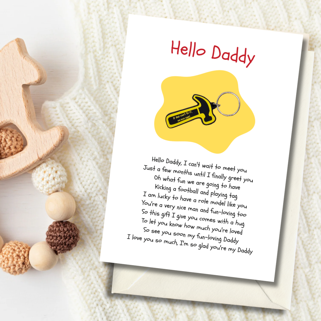 Hello Daddy from the bump card with hammer Keyring gift
