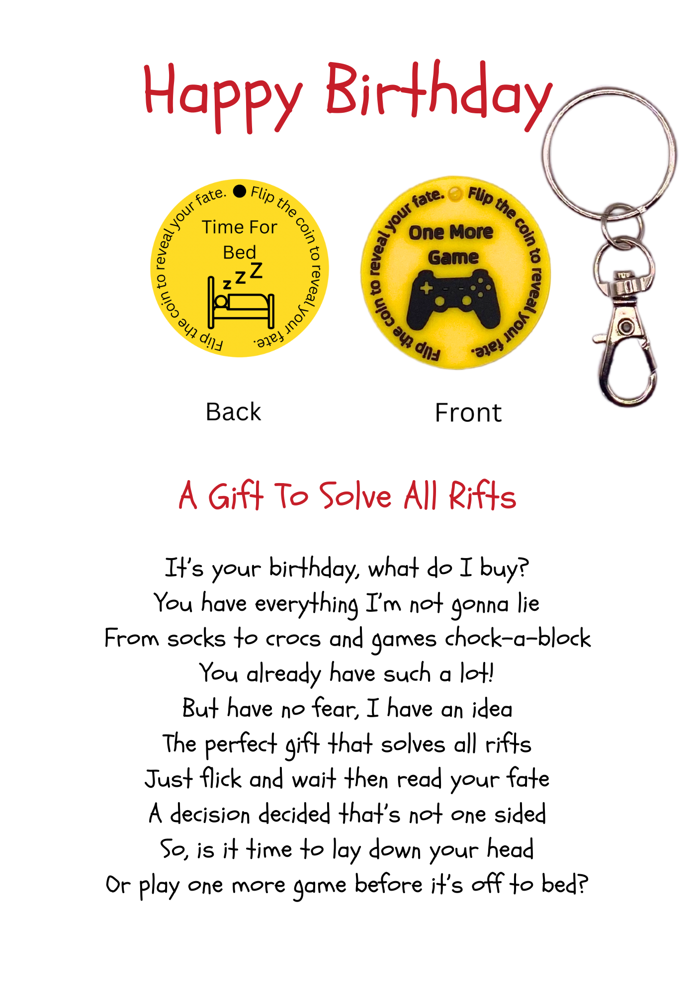 Gamers birthday card with decision coin Keyring gift