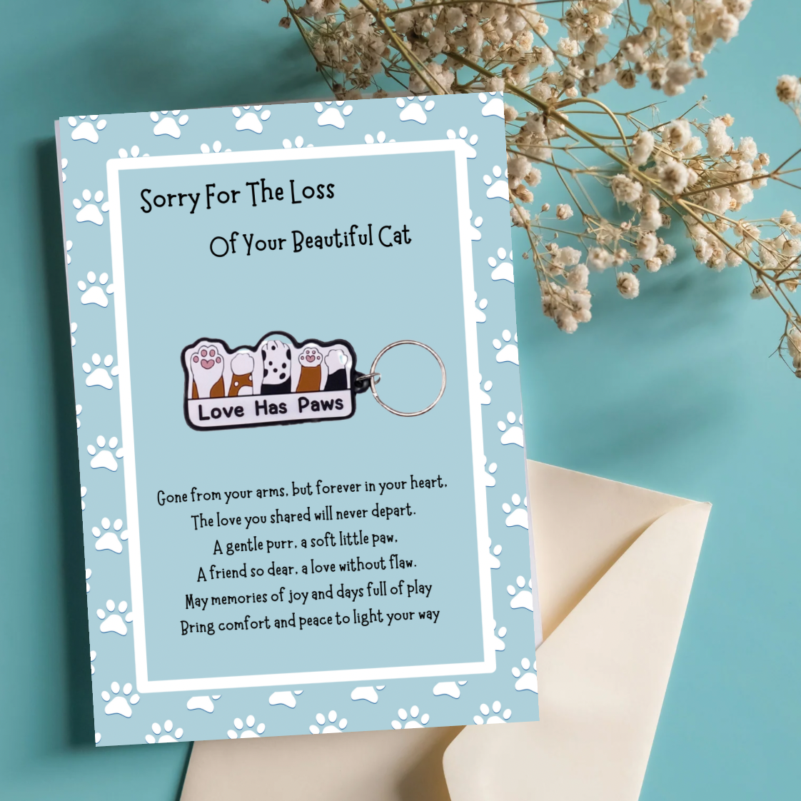 Loss of cat card with paws Keyring gift