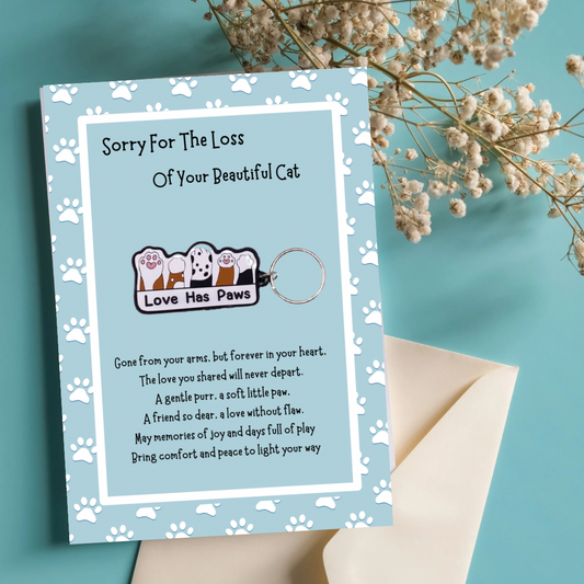 Loss of cat card with paws Keyring gift