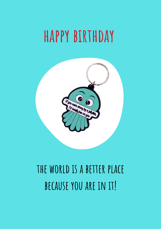 Friend birthday card with jellyfish Keyring gift