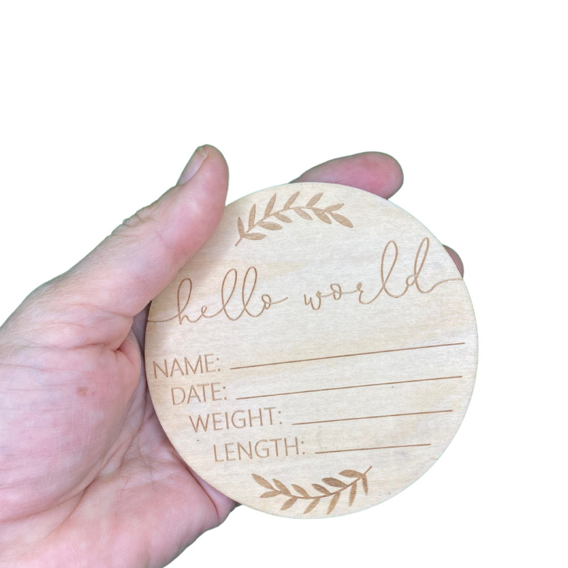 New baby girl with hello world wooden plaque