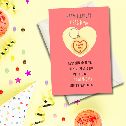 Grandma Birthday card with heart Keyring gift
