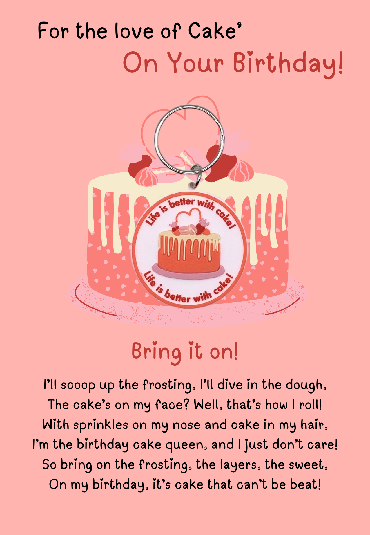 Happy birthday card with cake Keyring gift