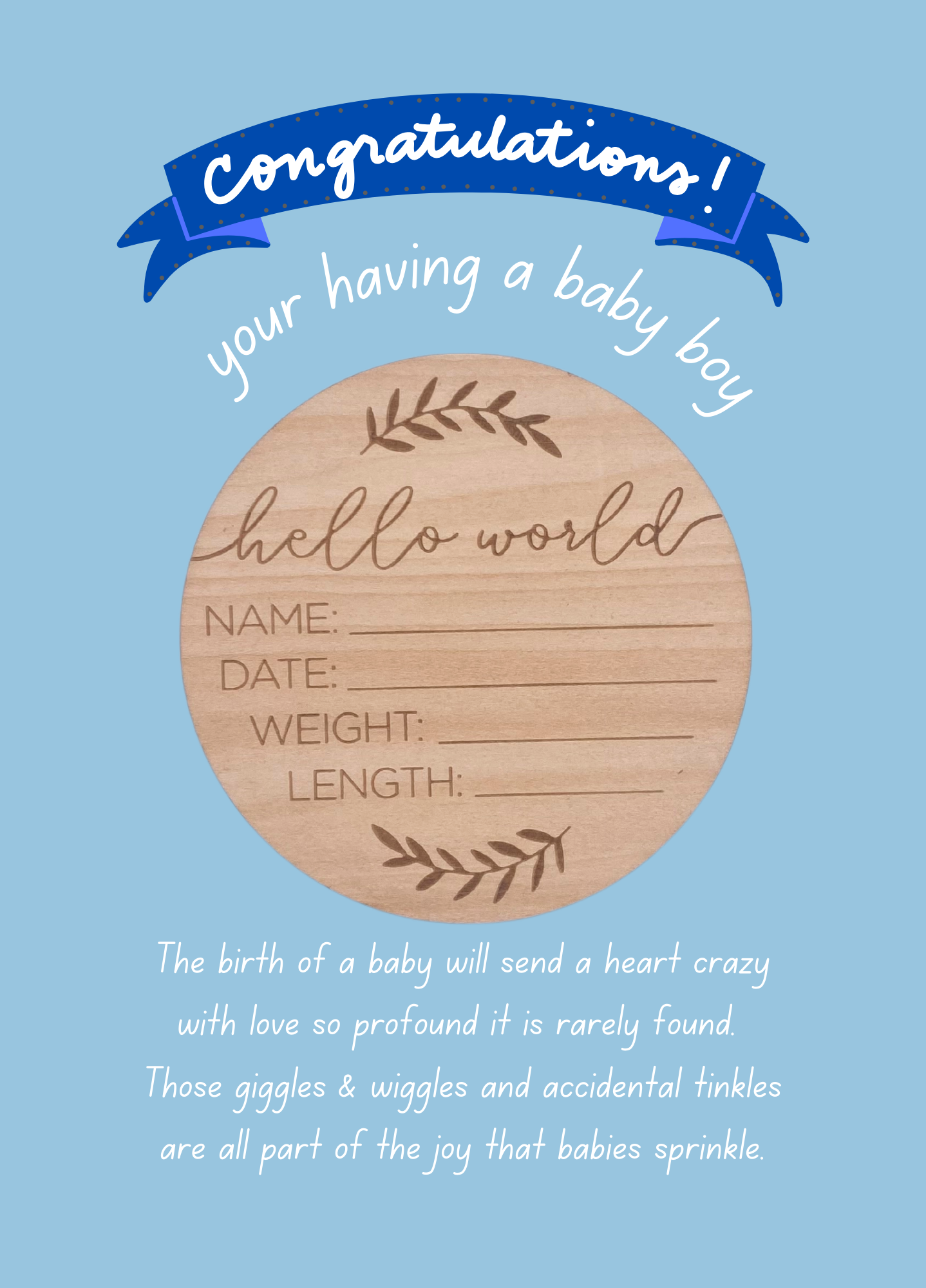 New baby boy with Hello World memory plaque