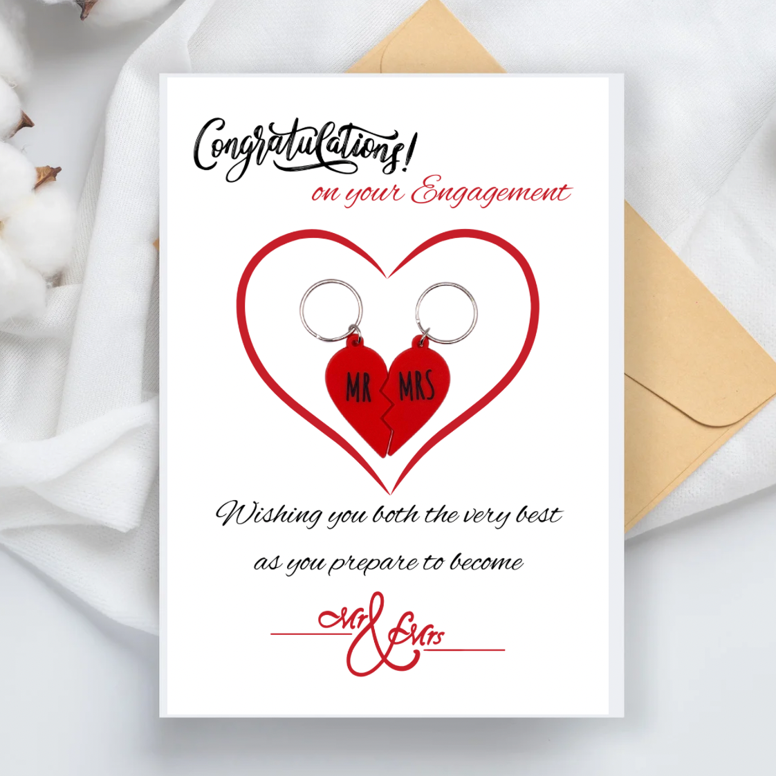 Engagement card with mr and Mrs Keyring gifts